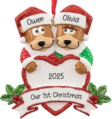 Vista 9 de Adorno de Navidad personalizado de familia de 5 con corazón de oso negro 2026 Padres e hijos personalizados para el árbol de Navidad Recuerdo