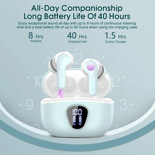 Vista 4 de Auriculares inalámbricos, Auriculares Bluetooth 5.4 HiFi Estéreo, Auriculares Bluetooth con Micrófono ENC de Cancelación de Ruido, Auriculares