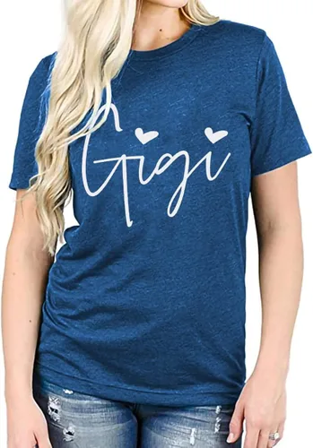 Vista 2 de Gigi - Camisetas para abuela, mujer, con gráfico Gigi con corazones, de manga corta