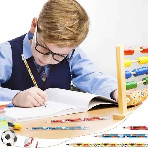 Vista 3 de 48 lápices deportivos con borrador para niños – Béisbol, fútbol, baloncesto, balón de fútbol, deportes temáticos para profesores, suministros