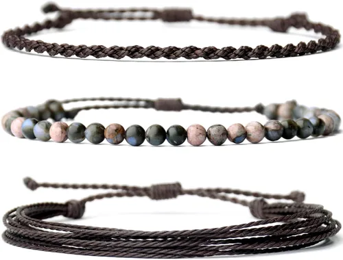 Vista 62 de Pulsera curativa hecha a mano con cuentas de piedra natural, regalo para hombres, pulsera de cuerda ajustable