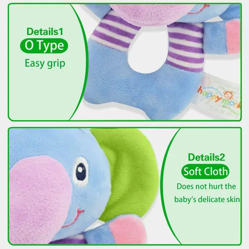 Vista 2 de Juguete de sonajero de elefante de peluche suave para bebés de más de 0 meses, juguete de agitación para recién nacidos, juguete de animal