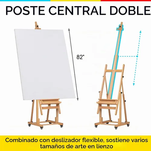 Vista 4 de MEEDEN Caballete de estudio extragrande y resistente con marco en H - Caballete de madera de haya maciza para artista profesional, caballete de arte