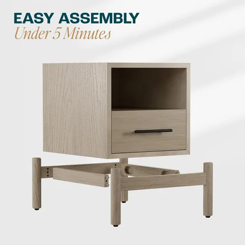 Vista 3 de Bme Lyra Mesita de noche, mesa auxiliar de madera maciza, fácil montaje, con 2 cajones de almacenamiento para sala de estar y dormitorio, moderna