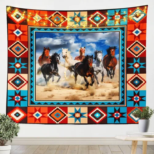 Vista 15 de Tapiz de vaca de las tierras altas, tapices aztecas nativos del suroeste, animales de granja, arte exótico nórdico, atrapasueños, arte de pared