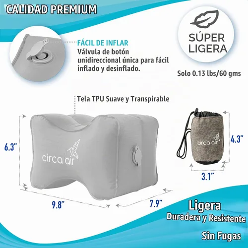 Vista 3 de Circa Air Almohada de rodilla inflable: para dormir de lado, almohada de rodilla de viaje entre las piernas para dormir, almohada ortopédica