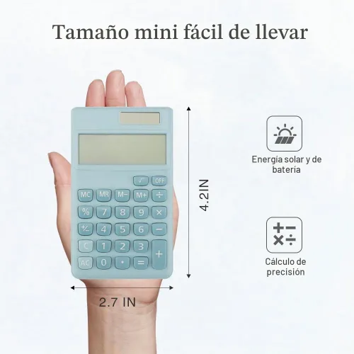 Vista 2 de Calculadora solar, mini calculadora básica, calculadoras escolares para estudiantes, calculadoras de bolsillo, accesorios de oficina azules