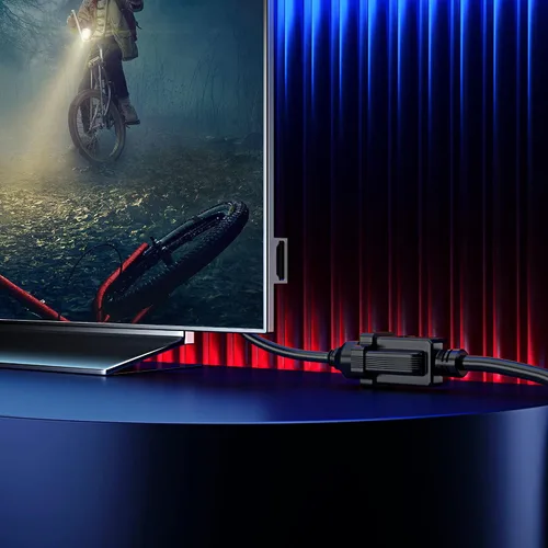 Vista 5 de Maximm Cable de extensión de enchufe plano, 1 pie, negro, perfil bajo 16AWG