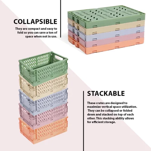 Vista 5 de monomono Paquete de 5 cestas de plástico para organizar, cajas plegables plegables para almacenamiento y organización, almacenamiento en el baño