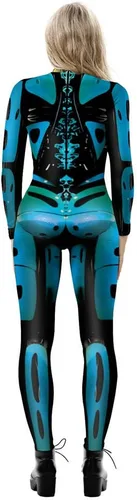 Vista 4 de Enterizo de Halloween para mujer, overol de cosplay esqueleto calavera 3D
