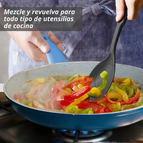 Vista 7 de Cuchara de cocina grande de silicona, juego de cuchara sólida antiadherente con tazón profundo y marca de medición para mezclar, servir, escurrir