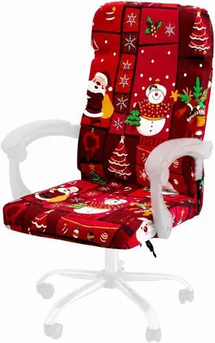 Vista 10 de Fundas navideñas para silla de oficina, funda protectora universal elástica para silla de jefe de respaldo alto moderno y sencillo (XMAS01, L)