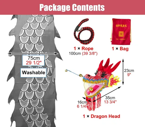 Vista 5 de Dragon Poi - Cinta de dragón de seda para gimnasia, colorida cometa de poi/dragón con cabeza, cinta de bandera de baile para adultos mayores