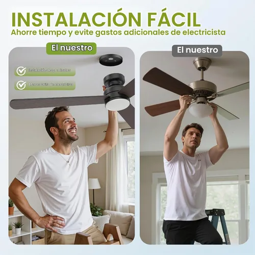 Vista 6 de Ventiladores de techo con luces, ventilador de techo moderno de perfil bajo de 42 pulgadas con luz y control remoto, 3CCT, motor CC reversible de 6