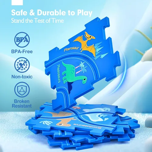Vista 8 de hahaland Puzzle Racer Juego de Pista de Coches para Niños - Tamaño Más Grande de 5x5 Pulgadas de Cada Pieza, Juguetes para Edades 3-4, para Niños