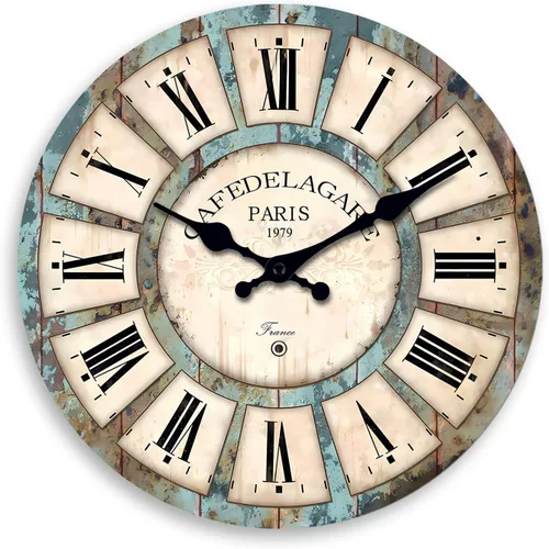 Vista 9 de Reloj de pared de madera retro de granja, funciona con pilas, pequeño reloj de pared decorativo de 10 pulgadas para sala de estar, cocina
