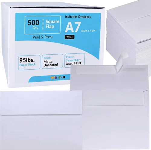 Vista 13 de 500 piezas de sobres de invitación A2 en marrón kraft, autoadhesivos, con solapa cuadrada, 4 3/8 x 5 3/4, sobres de RSVP, sobres de devolución, 100