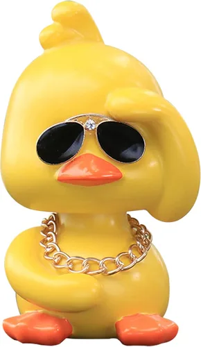 Vista 8 de wonuu Lindos adornos de pato amarillo para coche, decoraciones de tablero de instrumentos de coche, muñeca de cabeza sacudida De pie y de pie