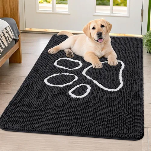 Vista 104 de Smiry Tapete para puerta de perro para patas fangosas, absorbente y Gris y negro