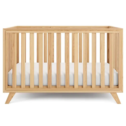 Vista 9 de Comfy Cubs - Cuna de bebé de 0 a 3 años, altura de colchón ajustable, cuna de madera natural para bebé, muebles elegantes de guardería, cama de Todo
