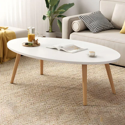 Vista 11 de Mesa de centro individual de madera, mesa de café, mesa de cóctel, mesa de centro de apartamento, sofá, mesa lateral ovalada, patas de madera, mesa