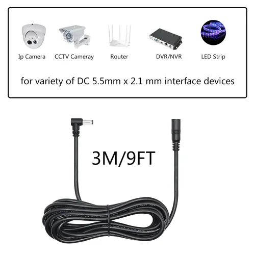 Vista 6 de Cable de extensión de alimentación de 9 pies - 0.217 in x 0.083 in, 18AWG, ángulo recto de 90 grados DC 5521 macho a hembra, cable de alimentación