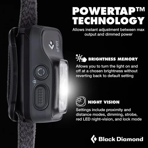 Vista 3 de BLACK DIAMOND Spot 350 - Faro delantero, alimentado por AAA, regulable, brillante, grafito 351 lumens, red night vision, Brightness Memory