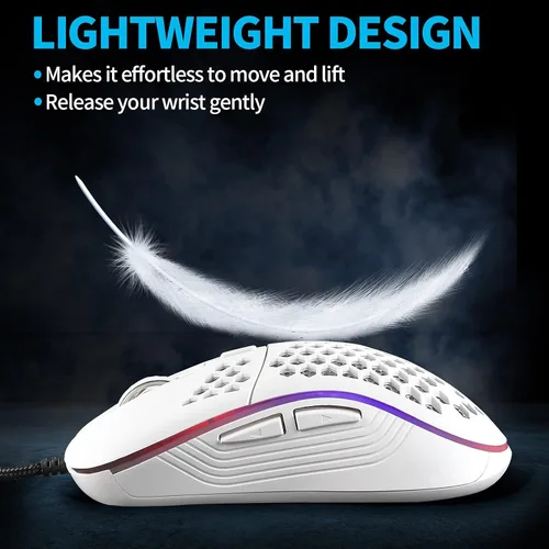 Vista 2 de Honeycomb - Mouse para juegos con cable, retroiluminación RGB y 7200 DPI ajustables, mouse USB ergonómico y ligero con sensor de alta precisión