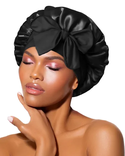 Vista 12 de BONNET QUEEN - Gorro de seda para dormir de BONNET QUEEN, gorro de satén para dormir con banda de amarre ajustable, para cabello rizado, de una sola