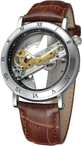 Vista 10 de Reloj mecánico automático para hombre, reloj de pulsera de acero inoxidable esqueleto de cuerda automática,Relojes de diseño de esfera transparente