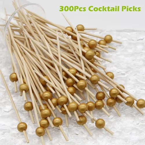 Vista 8 de EuTengHao 300 palillos de cóctel de bambú de 4.7 pulgadas para aperitivos, postres, bebidas, embutidos, fiesta de cumpleaños, boda, fiesta, palillos