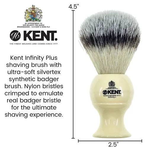 Vista 2 de Kent Infinity Plus - Brocha de afeitar con brocha sintética de tejón Silvertext ultra suave, cepillo de espuma y afeitado perfecto hecho para crema