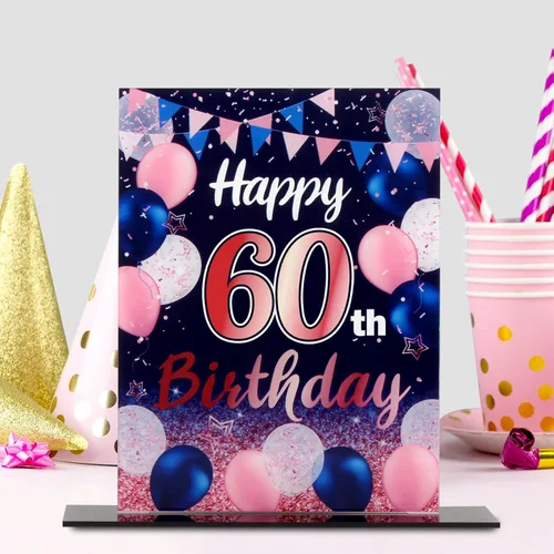 Vista 290 de LINGTEER Decoraciones de feliz cumpleaños número 11, 2 piezas de soporte de acrílico con impresión de pie rosa y azul, tablero de telón de fondo