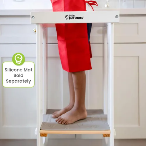 Vista 7 de Little Partners Torre Plegable para Niños Pequeños, Torre de Aprendizaje Explore 'N Store Montessori Torre de Cocina de Pie con Plataforma de Blanco