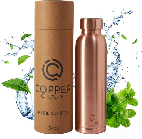 Vista 10 de Juego de 2 botellas de agua de cobre con vasos, botellas de cobre puro con acabado martillado de 34 onzas con vasos para beber, recipiente a prueba