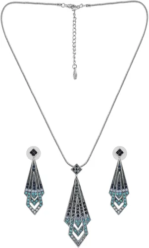 Vista 2 de Slaksworld - Juego de collar con colgante de geometría azul chapado en rodio para mujeres y niñas, diamantes multicolores americanos, cadena