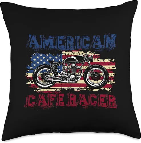 Vista 4 de American Cafe Racer Motorcycle Apparel and Merch American Cafe Racer Biker Men Women Adult Teens Boys Girls Throw Pillow, 16x16, Multicolor