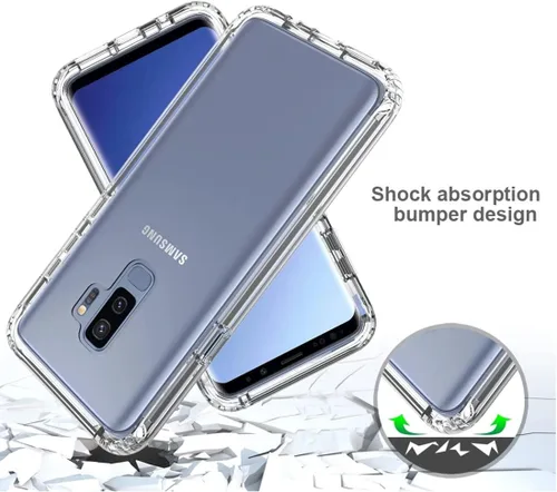 Vista 7 de Funda de teléfono para Galaxy S9+, S9 Plus G965U con protector de pantalla de vidrio templado, carcasa protectora de cuerpo completo transparente