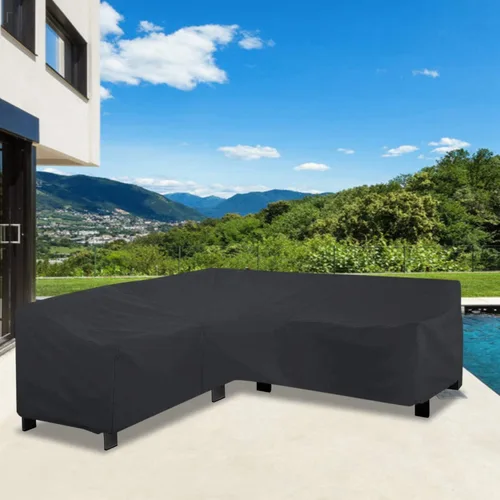 Vista 6 de Fundas para muebles de patio al aire libre, resistentes, impermeables, en forma de L, para sofá esquinero, a prueba de polvo, resistente al viento