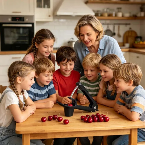 Vista 5 de Cherry Pitter, herramienta de acero inoxidable resistente para descorazonadores de aceitunas y cerezas con diseño de bloqueo que ahorra espacio