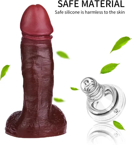 Vista 2 de Consolador realista de silicona suave de 7.2 pulgadas con ventosa fuerte, consolador anal de punto G marrón oscuro realista de gran