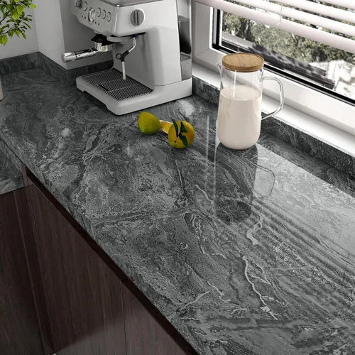Vista 3 de Papel de contacto de mármol negro plateado para encimeras, papel tapiz despegable y adhesivo, papel de contacto decorativo para gabinetes, papel