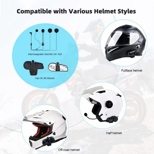 Vista 8 de Fodsports FX6 - Auriculares Bluetooth para motocicleta, intercomunicador Bluetooth para grupo de 6 motociclistas, sistemas de comunicación