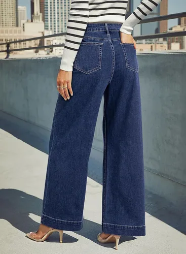Vista 7 de Dokotoo Pantalones de mezclilla casuales de cintura alta para mujer Bluing