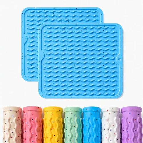 Vista 36 de CAKETIME Paquete de 2 tapetes de secado de platos de silicona multicolor para encimera de cocina, comedor, manteles individuales resistentes al