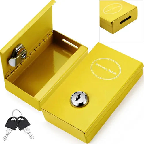 Vista 14 de Reallnaive 1 Paquete Caja de Metal para Apostadores Tamaño de Bolsillo Banco Ganador Caja de Dinero de Casino con 2 Llaves Caja Fuerte Portátil