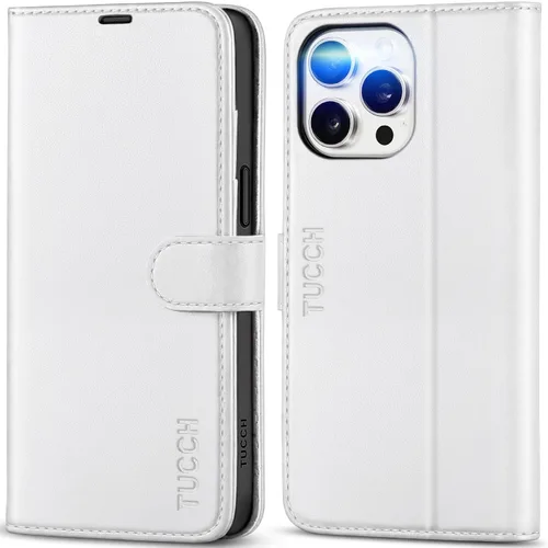 Vista 14 de Funda tipo billetera TUCCH para iPhone 15 Pro Max, con bloqueo RFID, con soporte para 4 tarjetas, a prueba de golpes, con interior de TPU, con funda