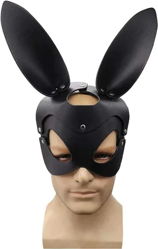 Vista 3 de Máscara de cuero para mujer, disfraz de gato de conejo, zorro, máscara de medio rostro de animal, cosplay, fiesta de Halloween, mujeres y mujeres