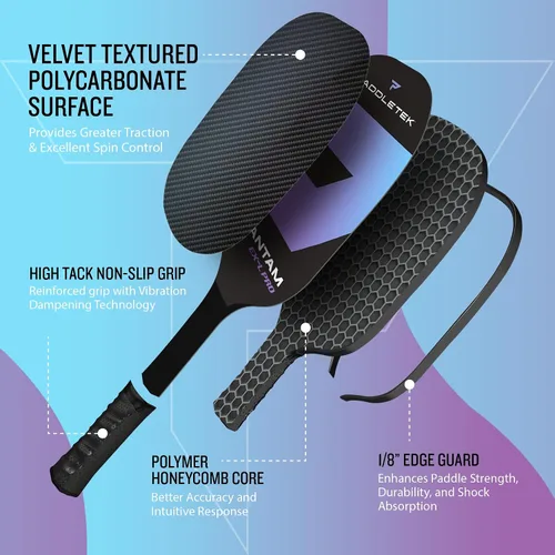 Vista 3 de Paddletek Bantam EX-L Pro - Paleta de pickleball profesional con núcleo de panal, superficie de policarbonato texturizado de terciopelo, núcleo