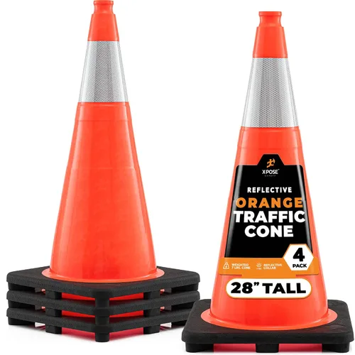 Vista 20 de Xpose Safety Conos de tráfico naranjas de 12 pulgadas con collar de 4 pulgadas, paquete de 4 conos de seguridad de plástico PVC multiusos